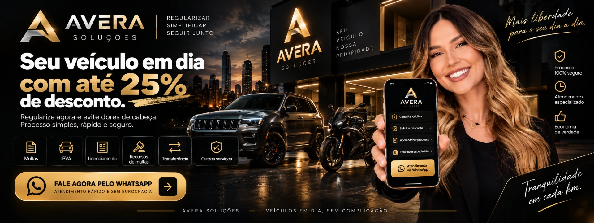 AVERA Soluções — regularização veicular com até 25% de desconto